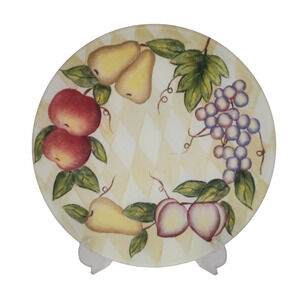 Large Reverse Hand Painted Glass Bowl with Fruit and Harlequin Design 16 in
